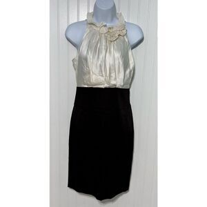 BCBGMAXAZRIA Womens Silk Charmeuse Bodycon Cocktail‎ Paty Dress Beige Black 4